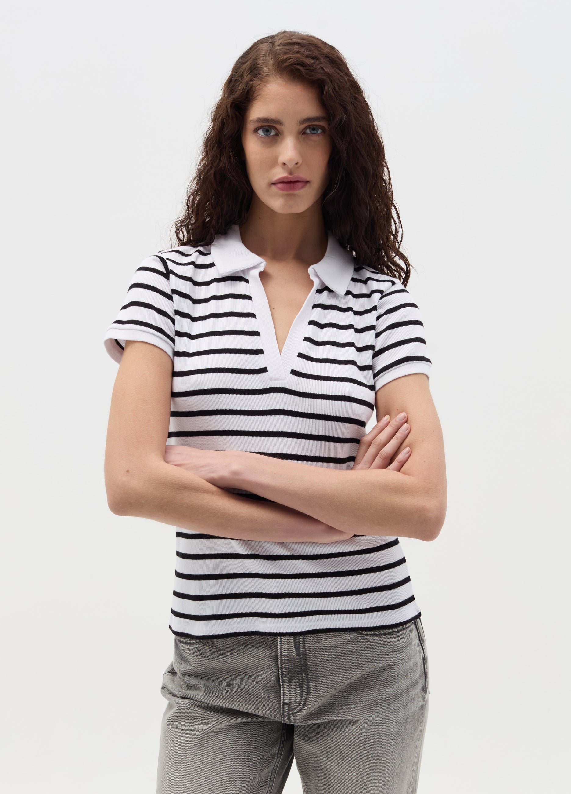 Striped T-Shirt With Polo Neckline