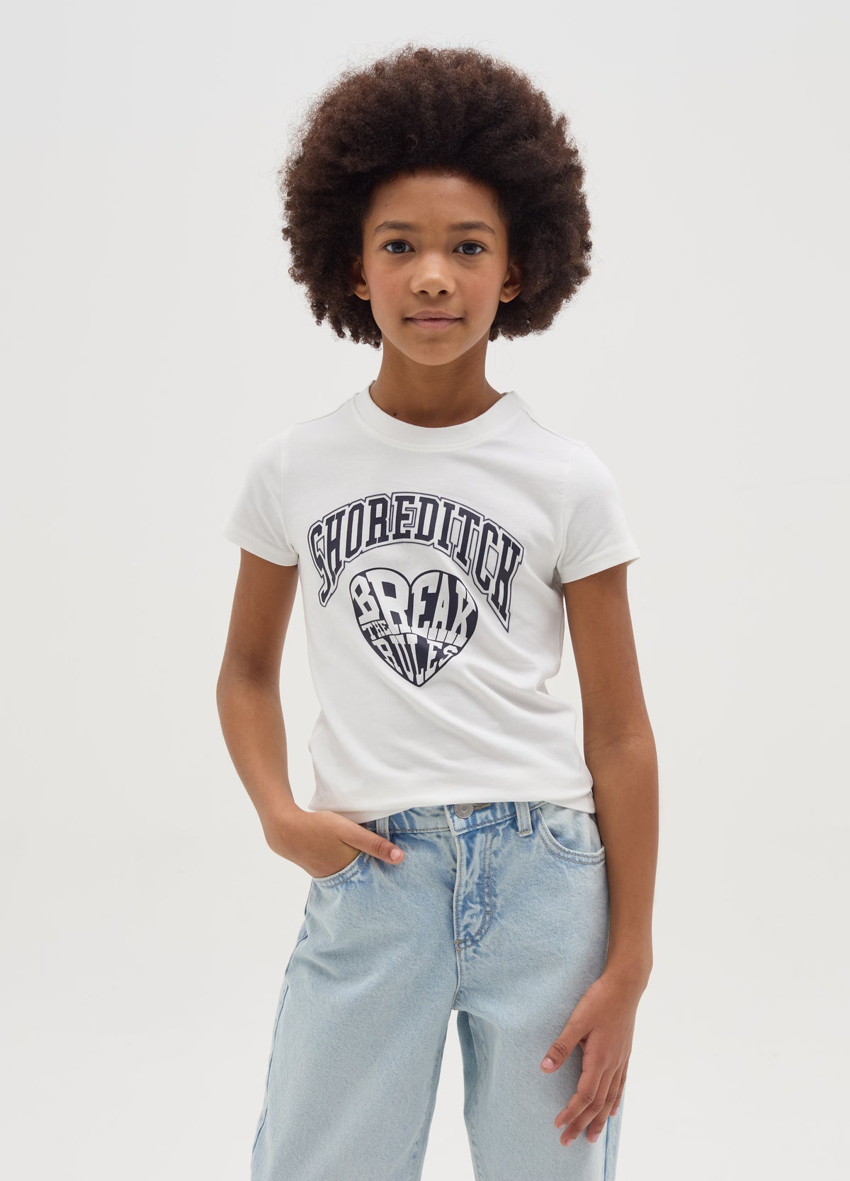 Ovs Stretch Cotton T-Shirt With ''Shoreditch'' Print And Heart
