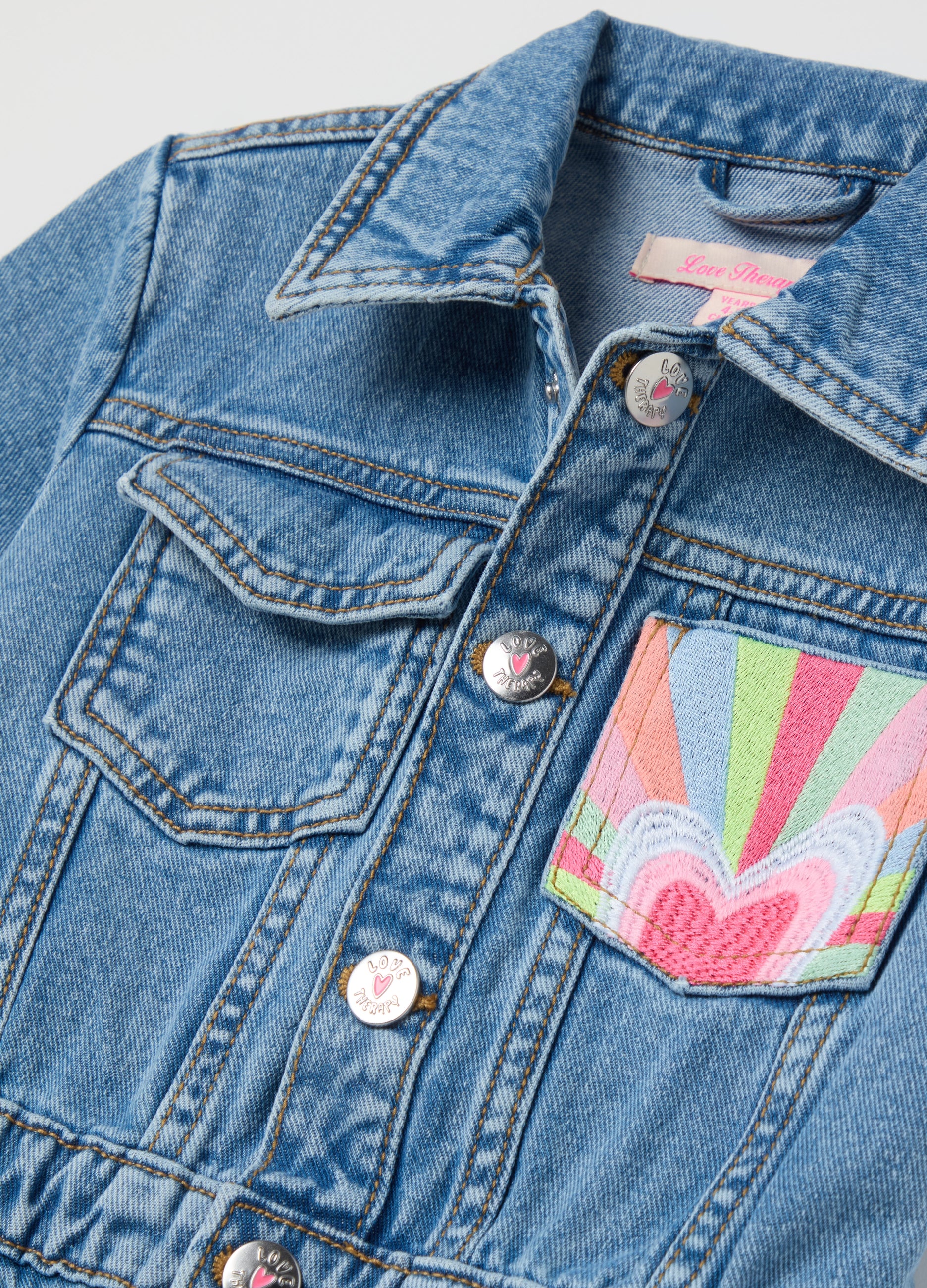 Ovs Short-Sleeved Dress In Denim With Embroidery