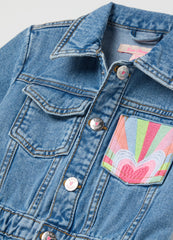 Ovs Short-Sleeved Dress In Denim With Embroidery