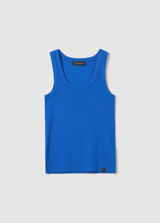 Piombo Blue Cotton Stretch Tank Top