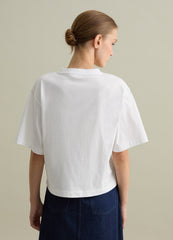 White T-Shirt With Short Sleeves And Floral Embroidery
