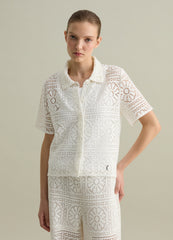 White Lace Short Sleeve Polo