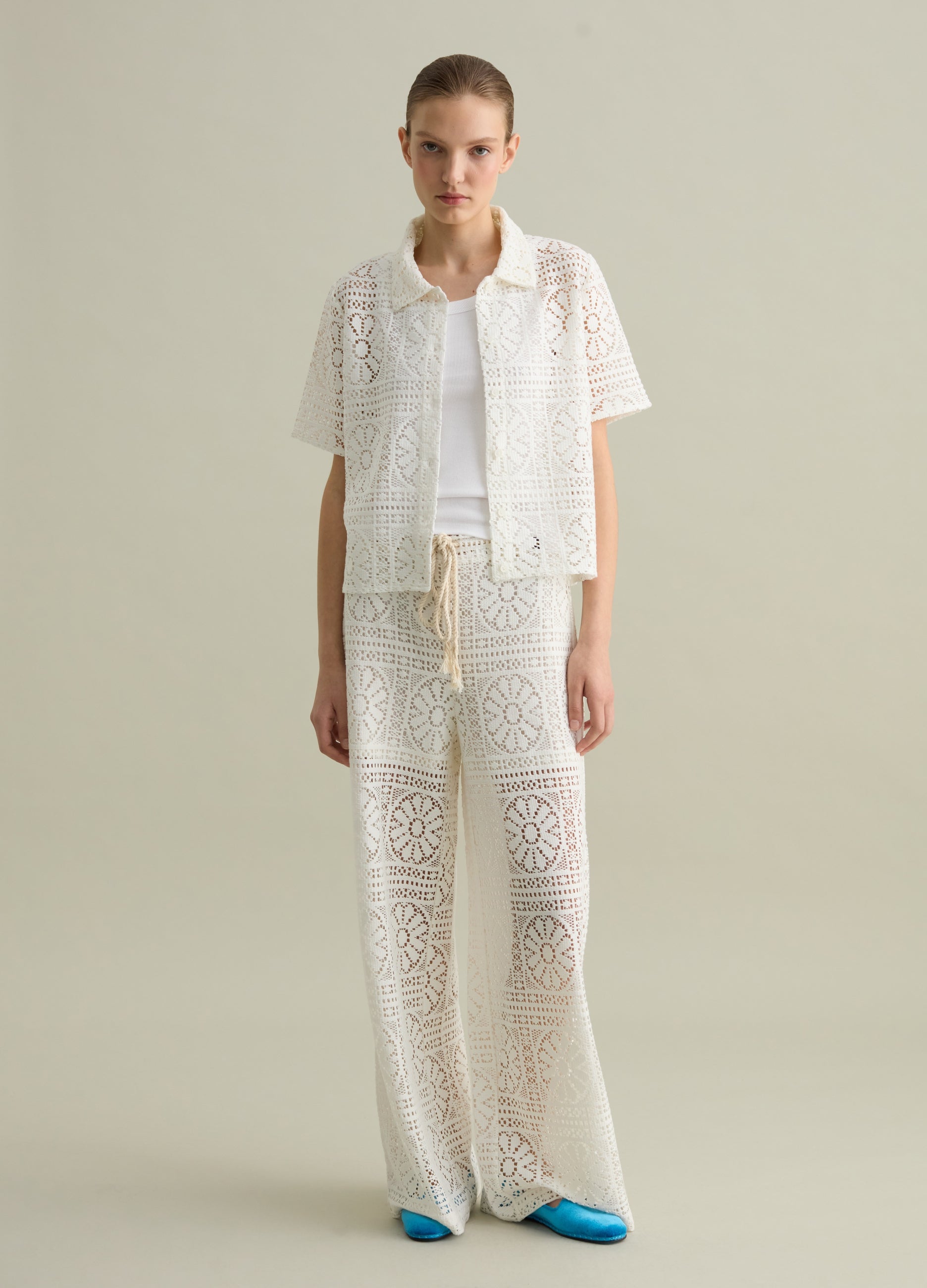 White Lace Short Sleeve Polo