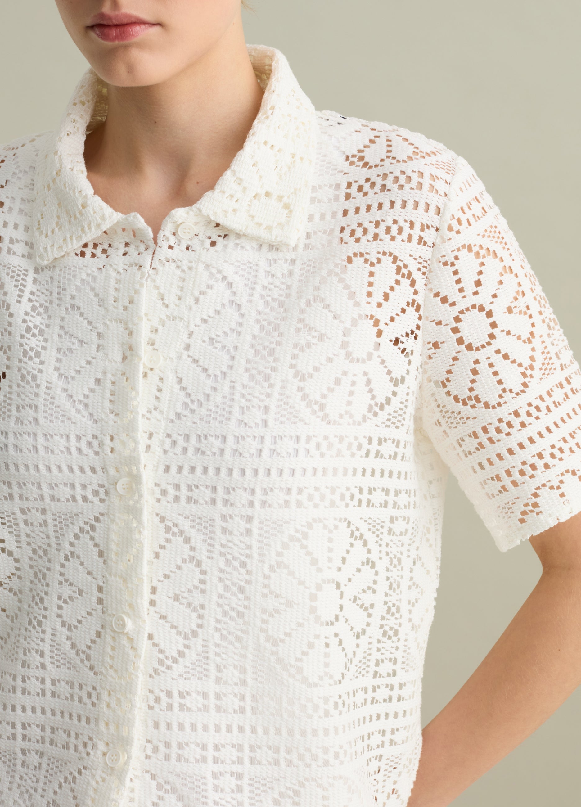 White Lace Short Sleeve Polo
