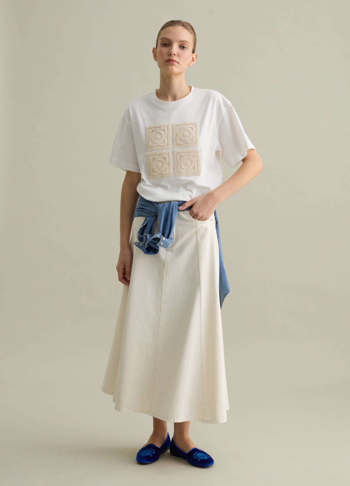 White Boxy Fit T-Shirt With Crochet Detail