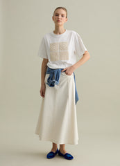 White Boxy Fit T-Shirt With Crochet Detail