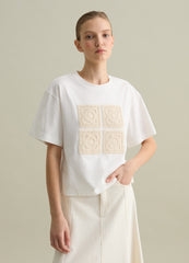 White Boxy Fit T-Shirt With Crochet Detail