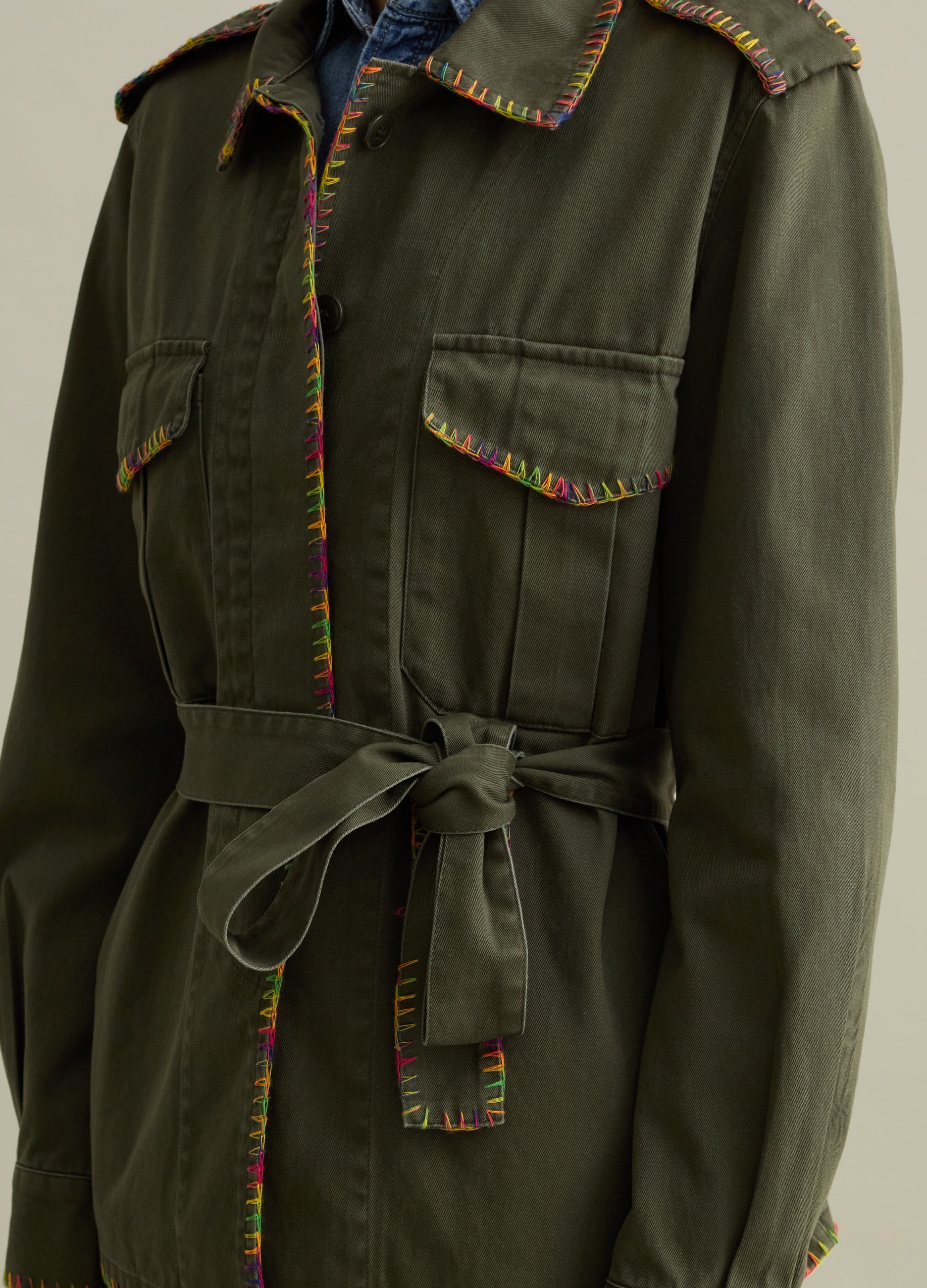 Shacket With Multicoloured Stitching
