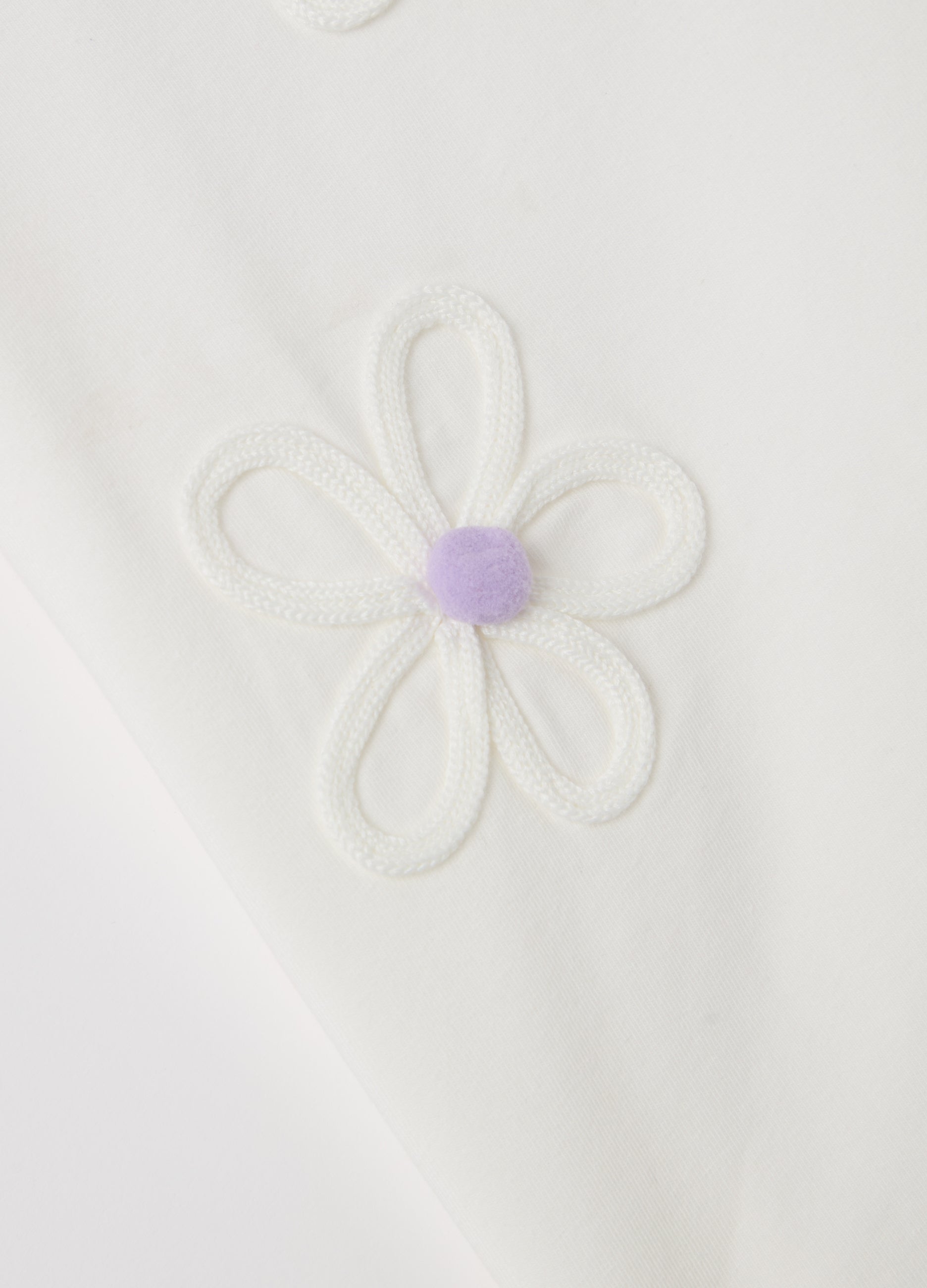 T-Shirt With Flowers Application And Pompoms