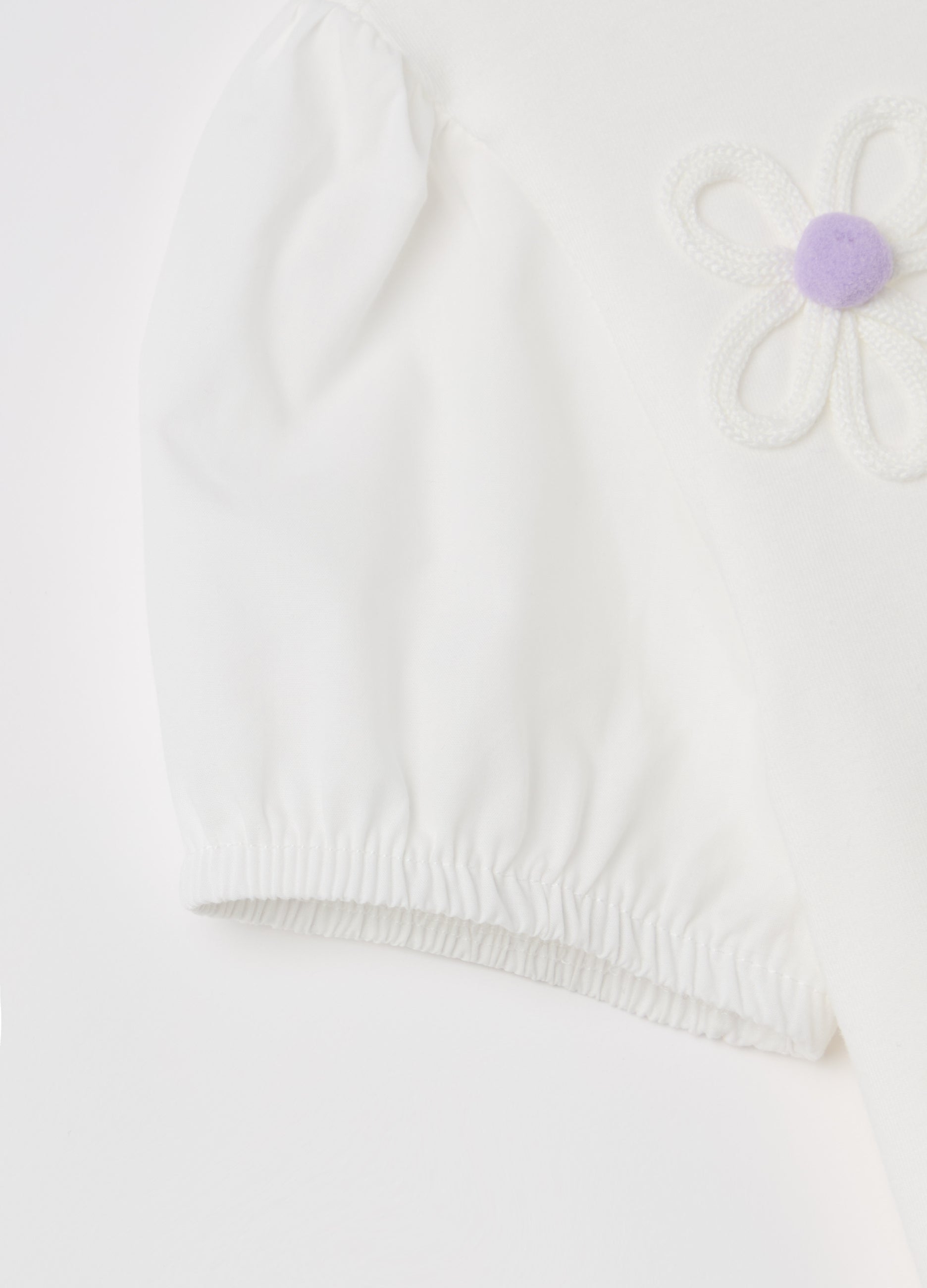 T-Shirt With Flowers Application And Pompoms