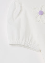 T-Shirt With Flowers Application And Pompoms