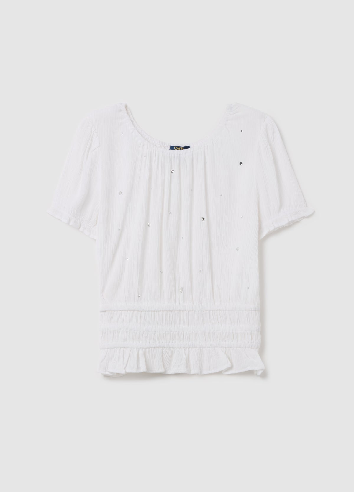 Ovs Crinkle T-Shirt With Frills And Diamantés
