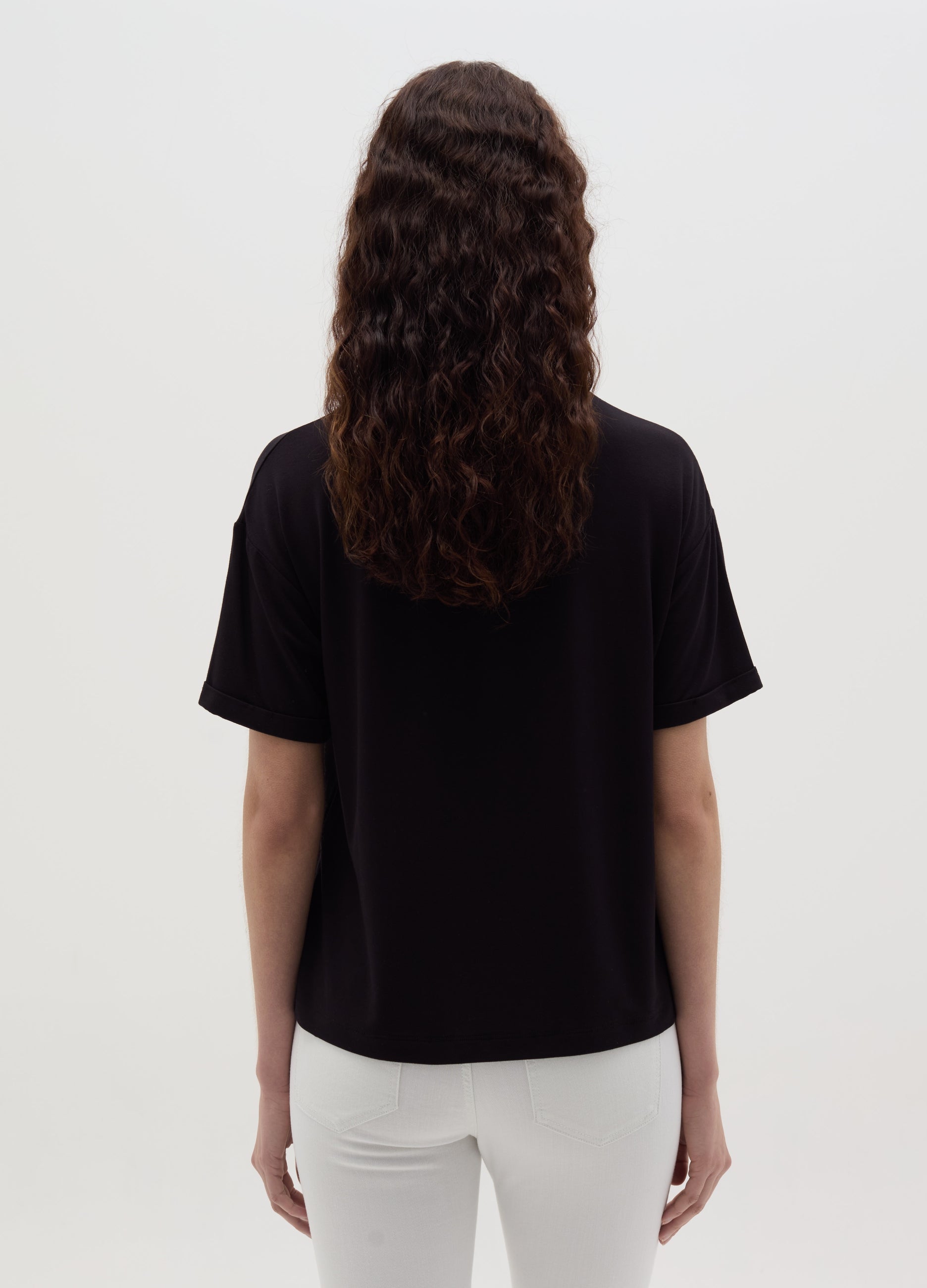 Black Short Sleeve Stretch Viscose T-Shirt