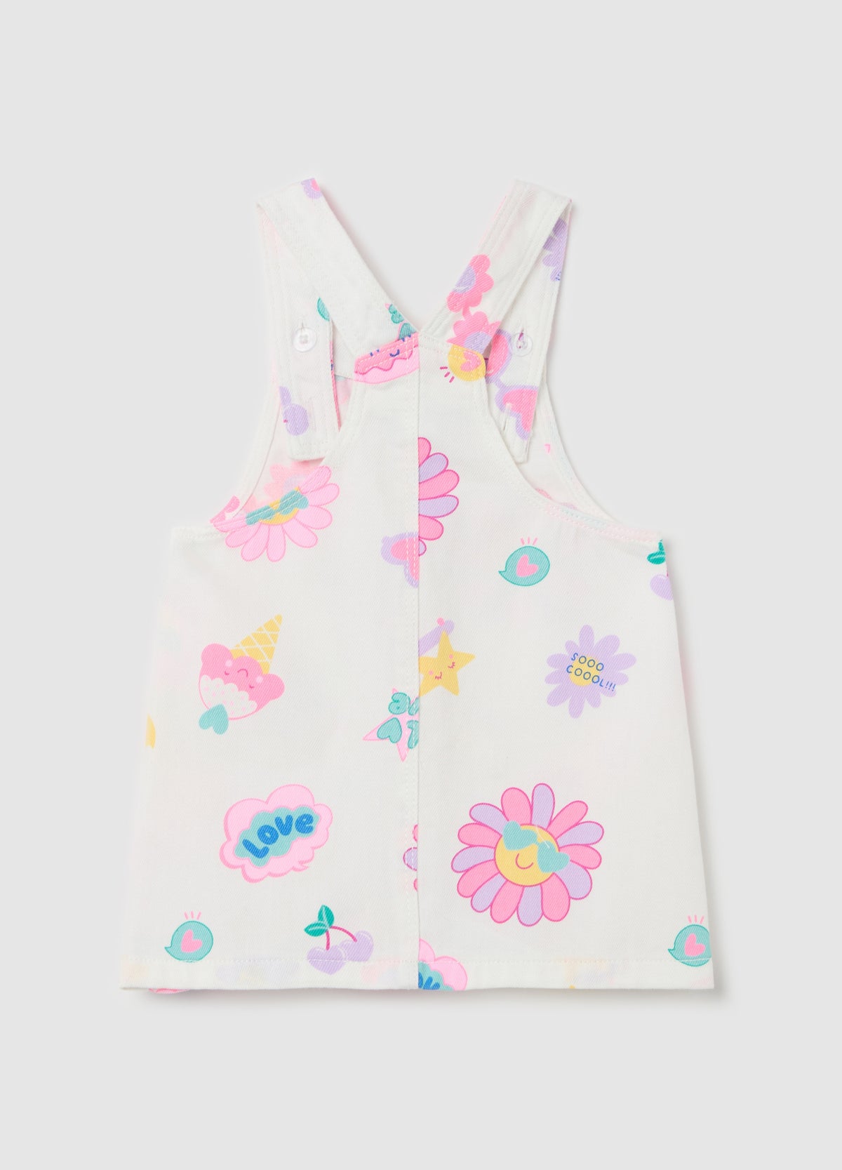 Ovs Denim Pinafore With Flowers Print