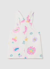 Ovs Denim Pinafore With Flowers Print