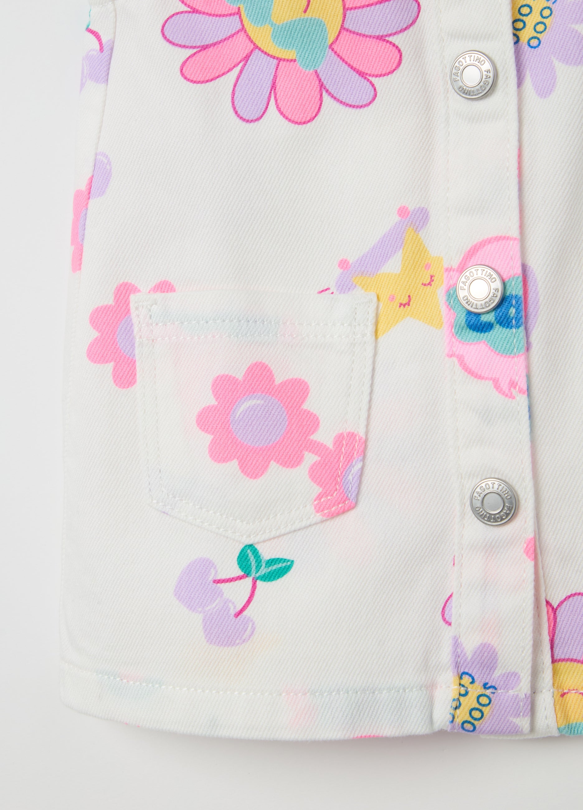 Ovs Denim Pinafore With Flowers Print