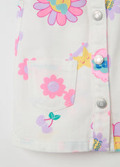 Ovs Denim Pinafore With Flowers Print
