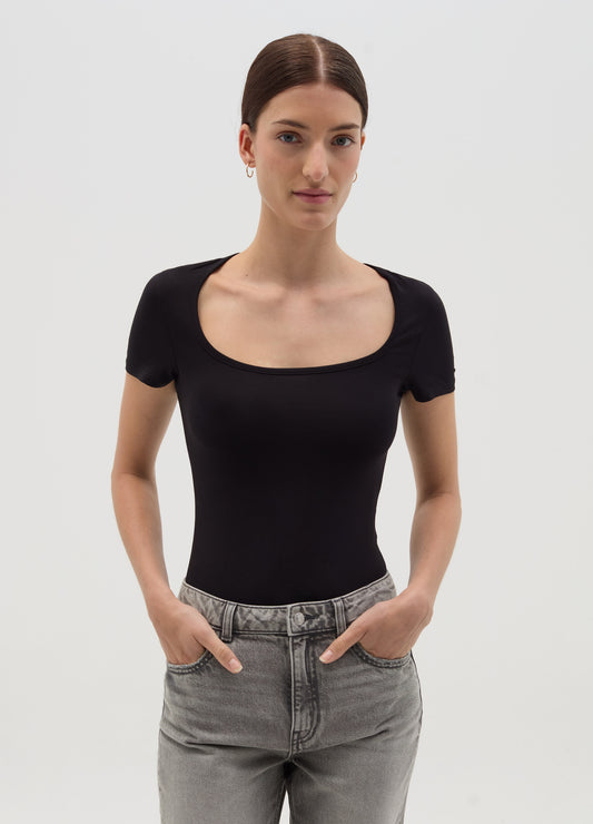 Solid Colour Bodysuit With Short Sleeves
