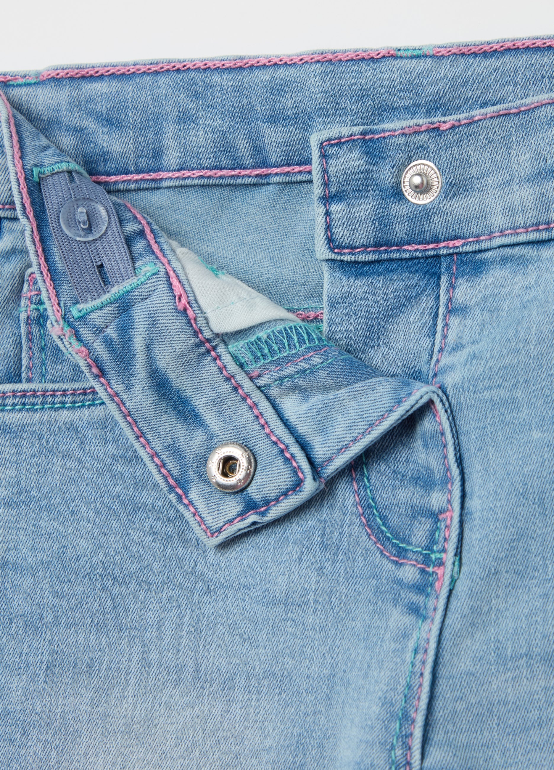 Ovs Jeans With Five Pockets And Hearts And Flowers Embroidery