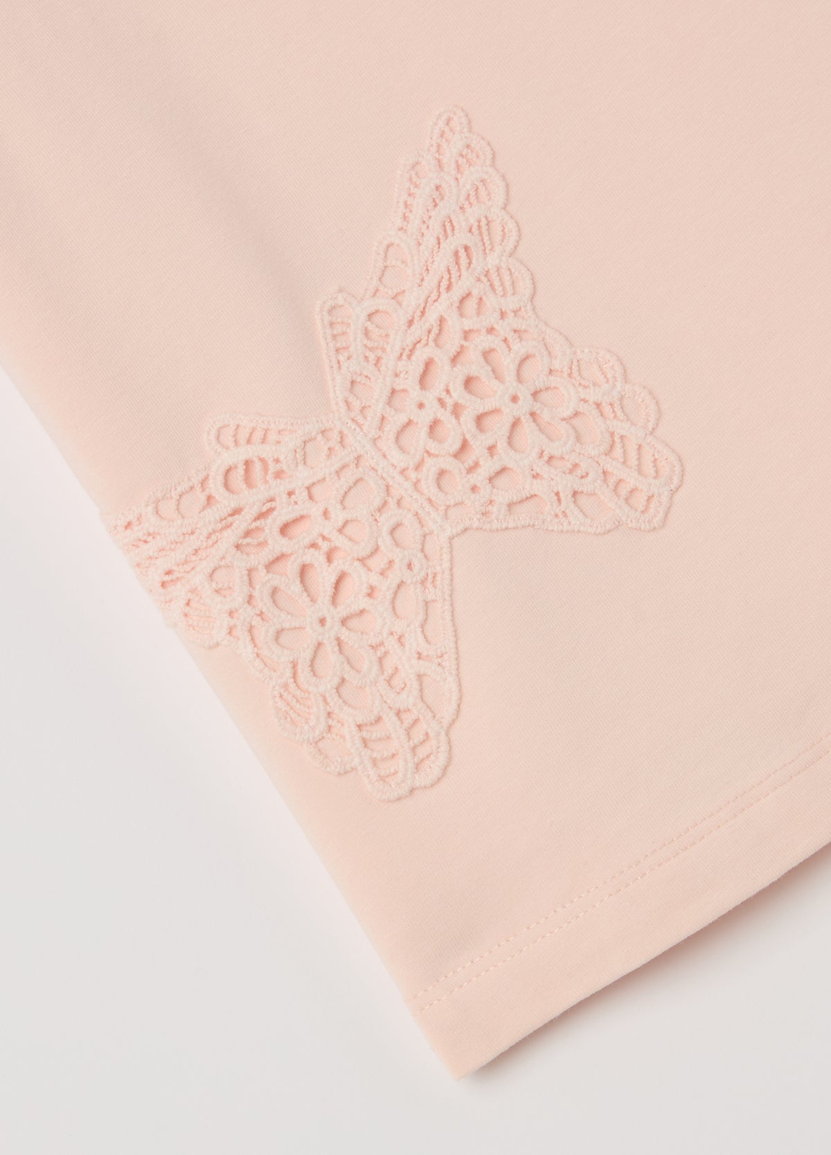 Stretch Cotton T-Shirt With Broderie Anglaise Butterflies