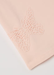 Stretch Cotton T-Shirt With Broderie Anglaise Butterflies