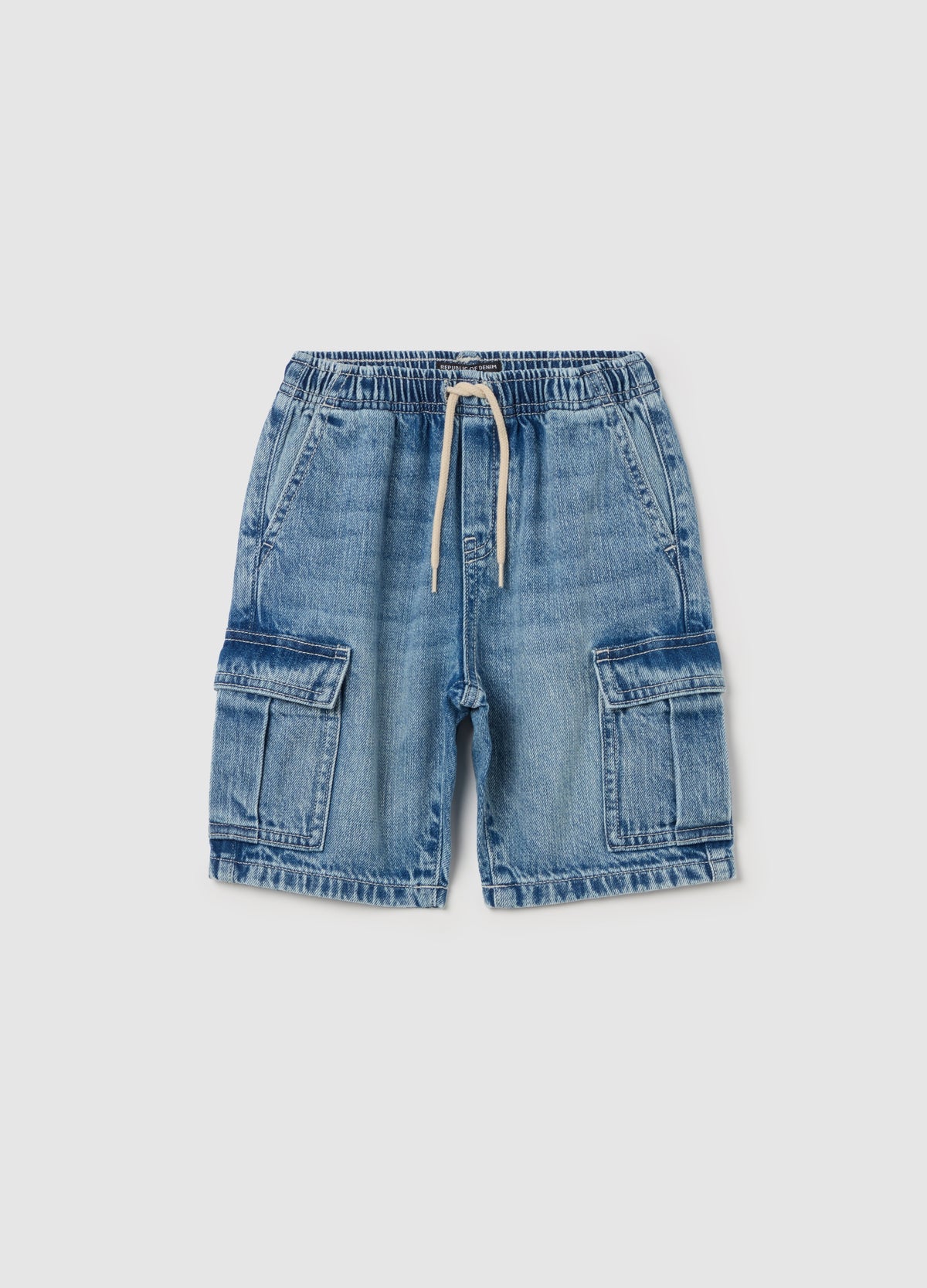 Cargo Bermuda Shorts In Denim With Drawstring