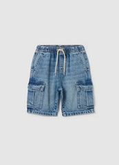 Cargo Bermuda Shorts In Denim With Drawstring