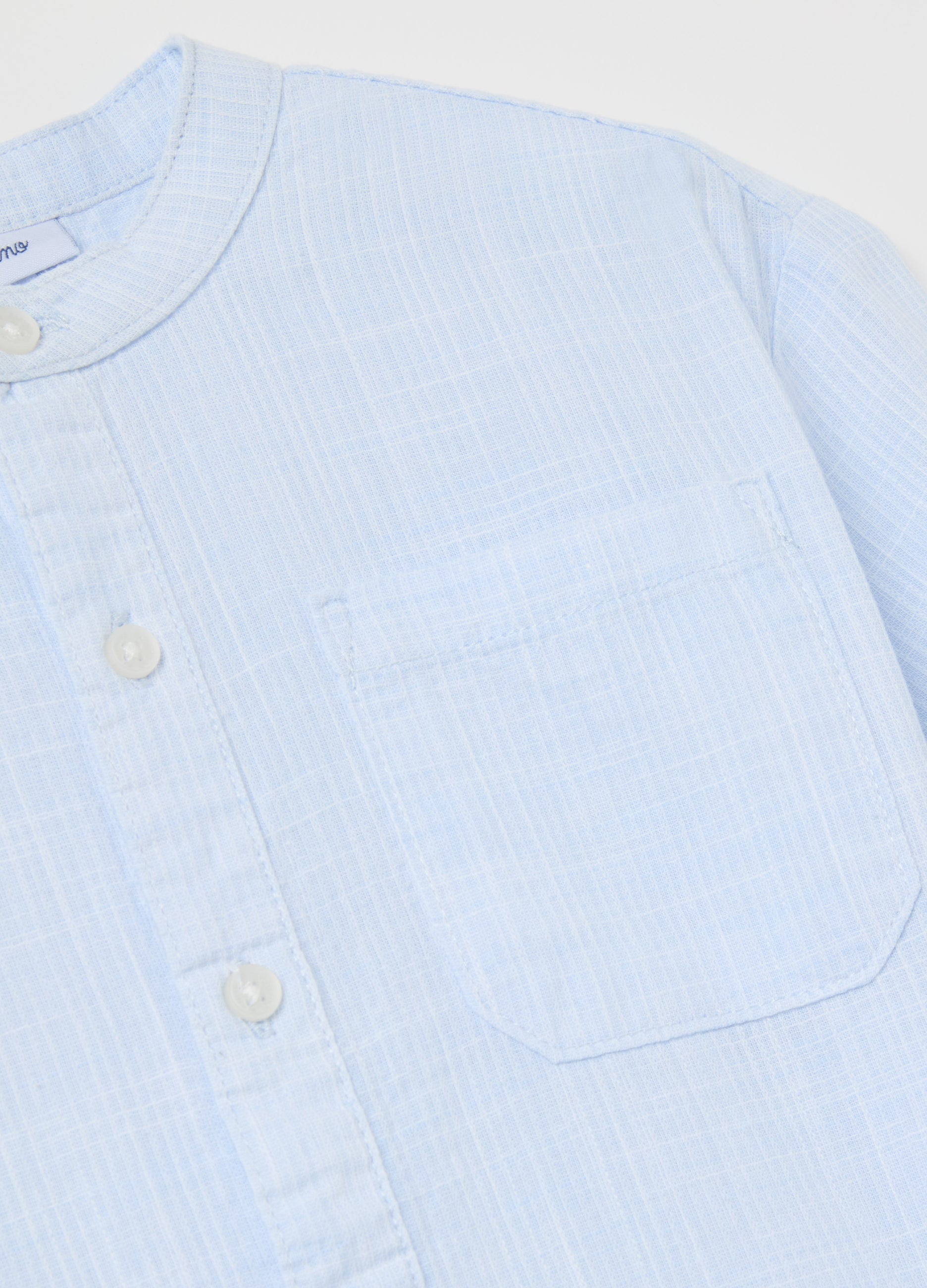 Ovs Cotton Shirt With Mandarin Collar And Pocket