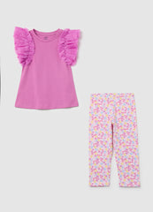 Ovs Cotton Jogging Set With Flounce And Print