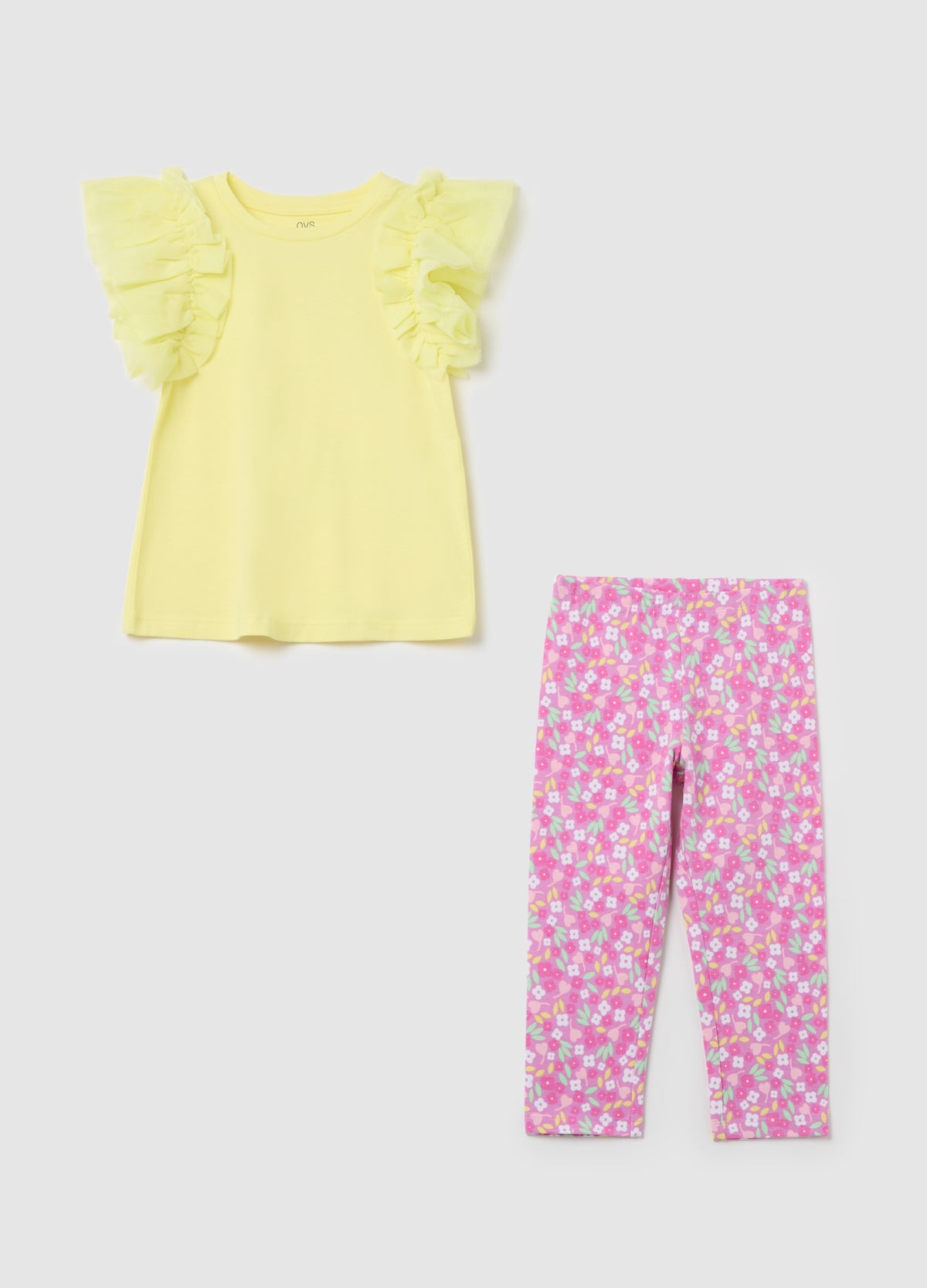 Ovs Cotton Jogging Set With Flounce And Print