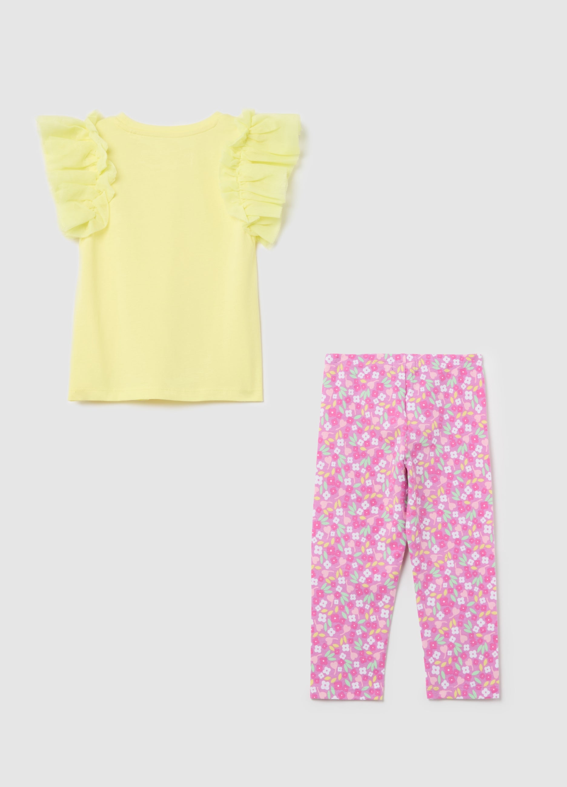 Ovs Cotton Jogging Set With Flounce And Print
