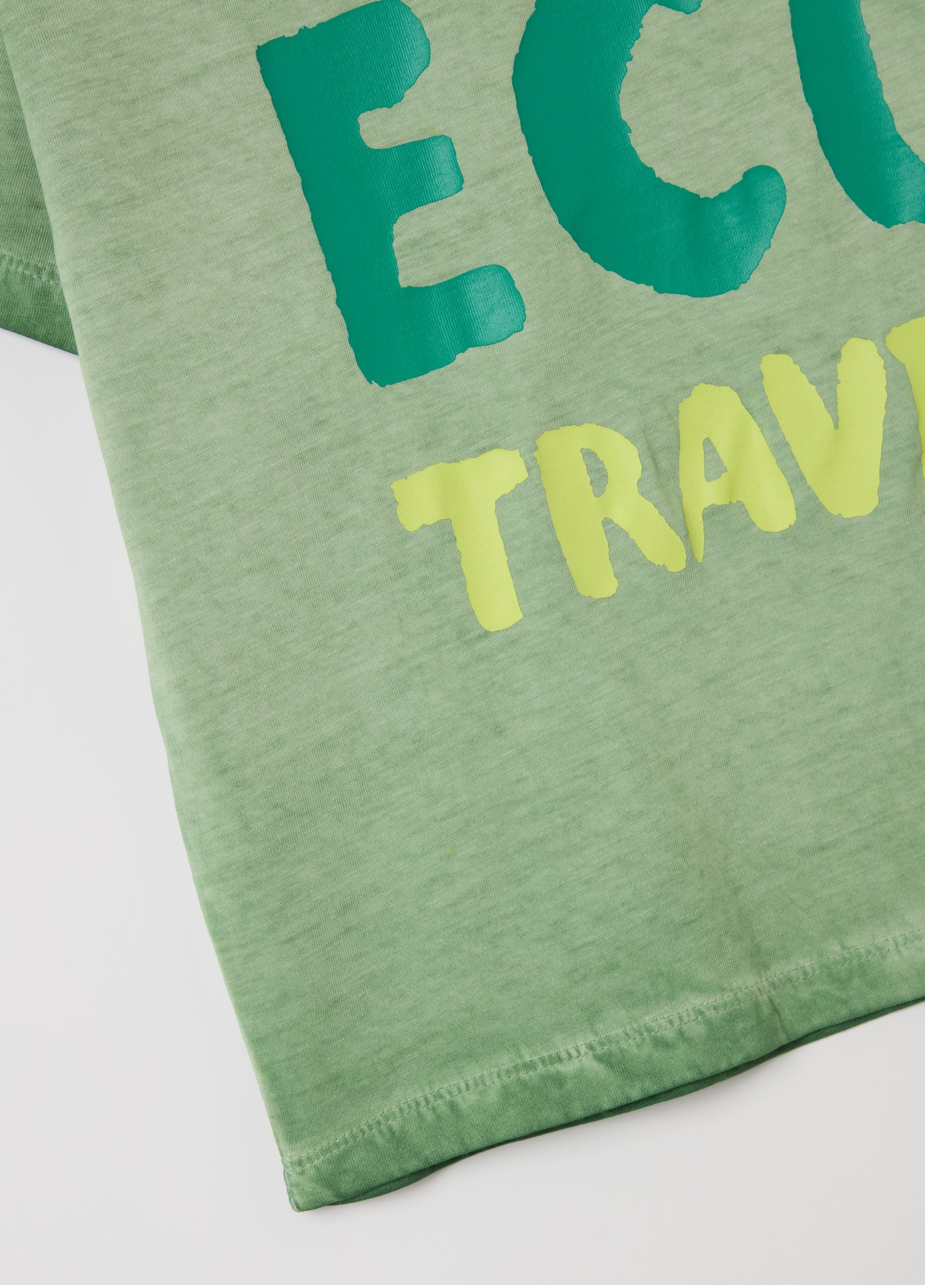 Cotton T-Shirt With ''Green Eco Travel'' Print