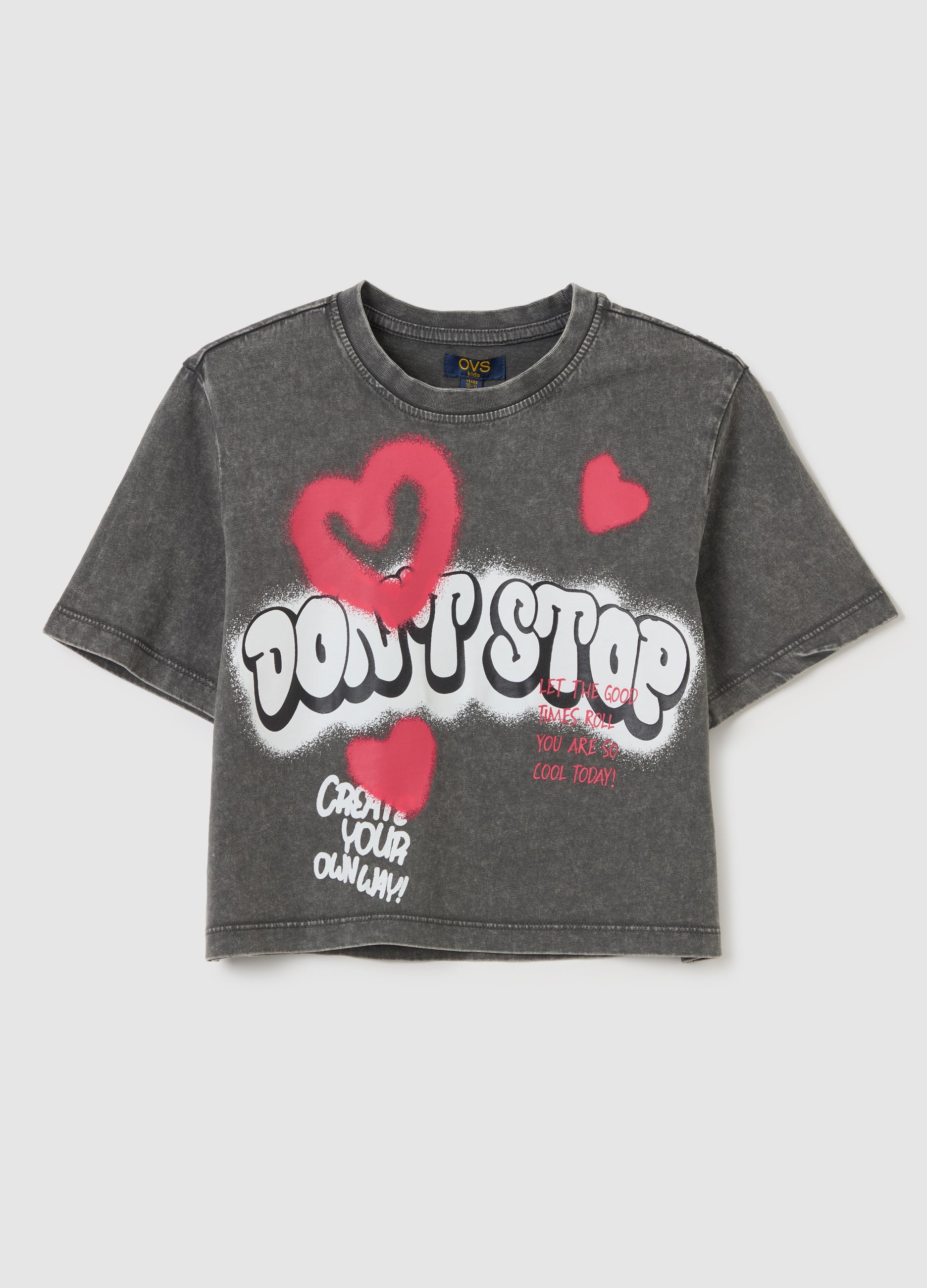تيشيرت قصير من القطن بطبعة "Don'T Stop" من OVS