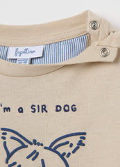 Ovs Beige Short-Sleeve T-Shirt With 'I'M A Sir Dog' Print