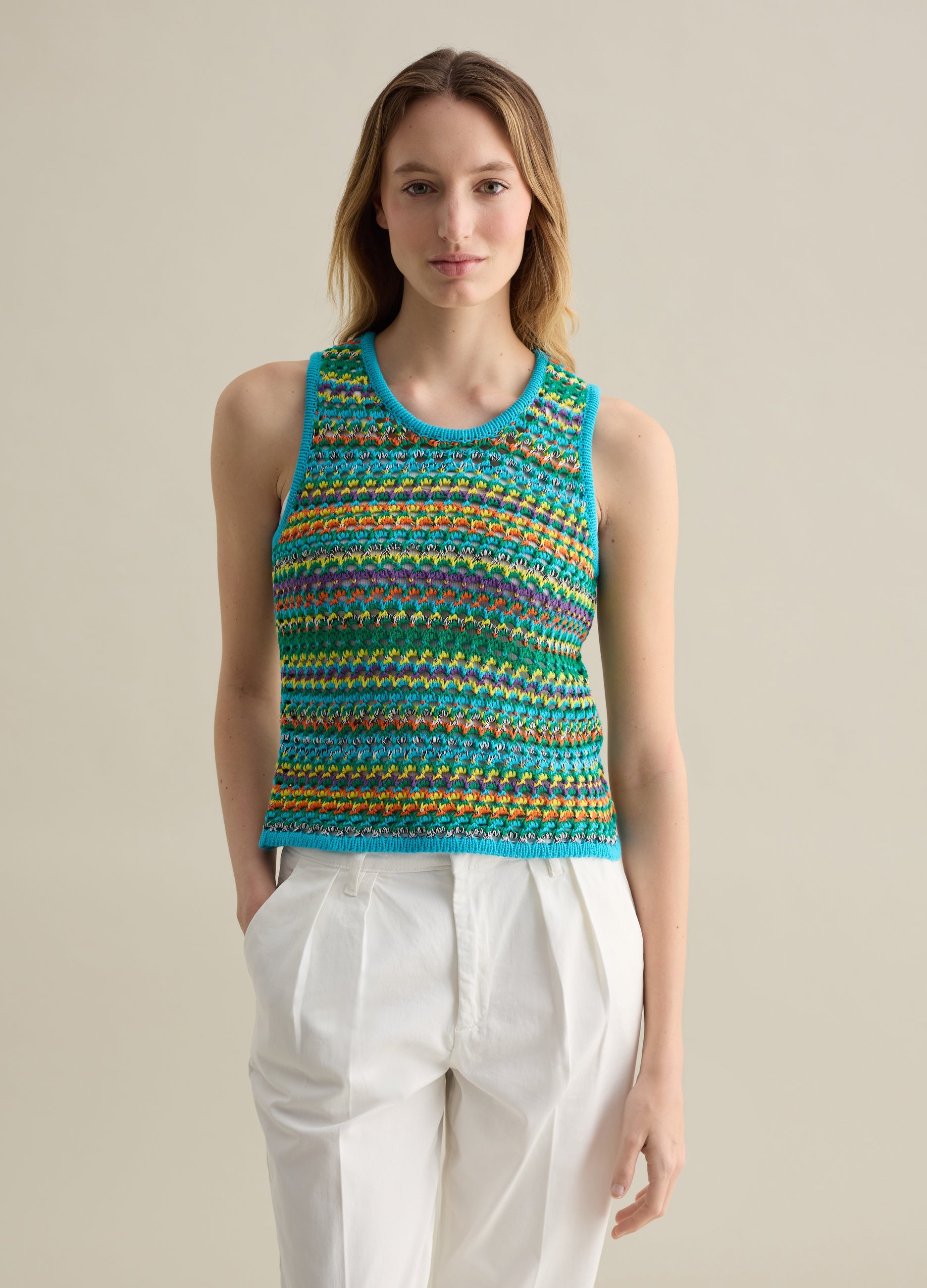 Crochet Tank Top In Multicoloured Knit