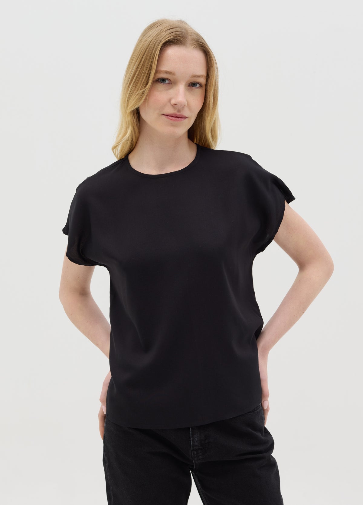 Black Short Sleeve Viscose Blouse