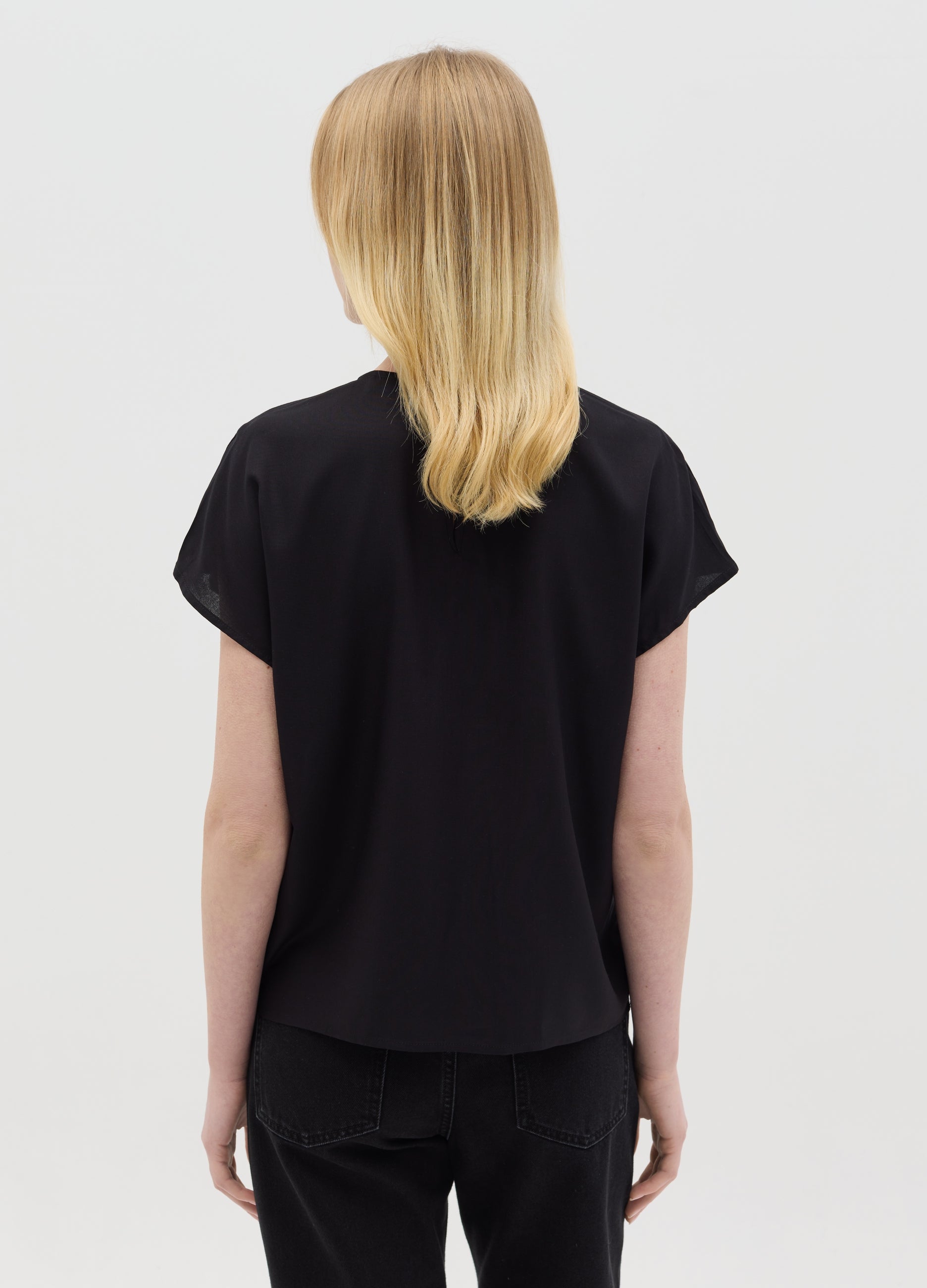 Black Short Sleeve Viscose Blouse