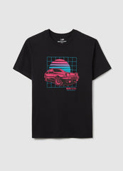 Black Cotton T-Shirt With Racing Car Print