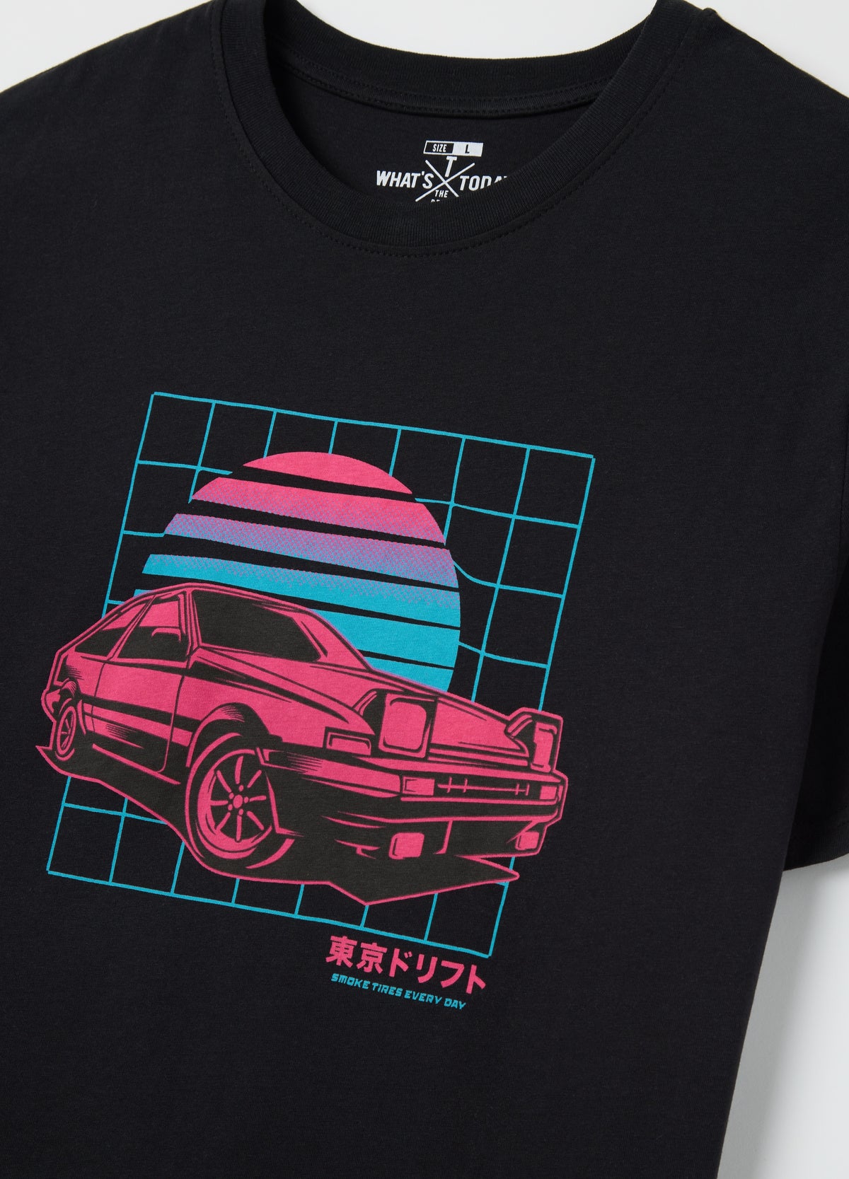 Black Cotton T-Shirt With Racing Car Print