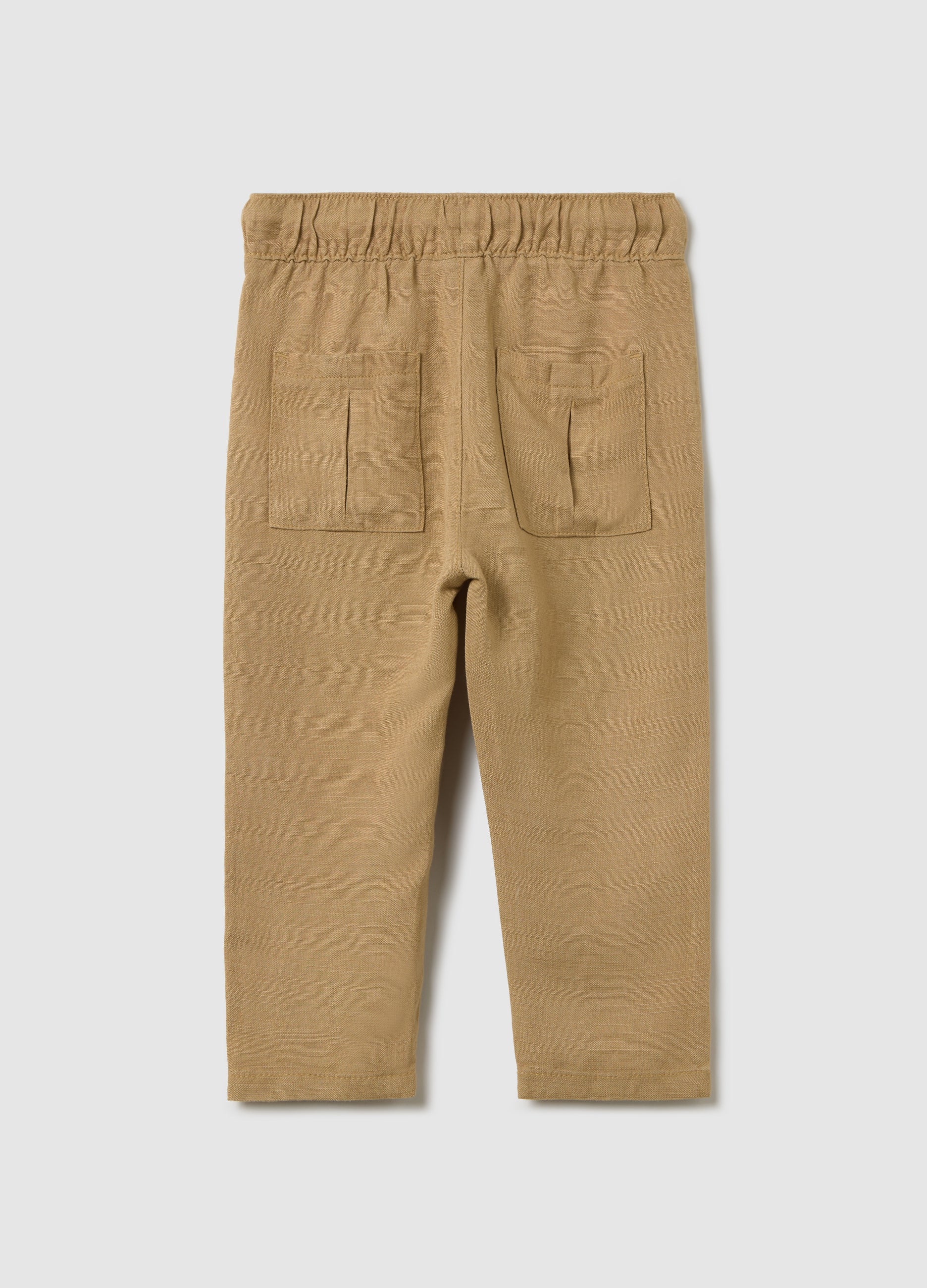 Ovs Beige Trousers In Linen And Viscose With Drawstring