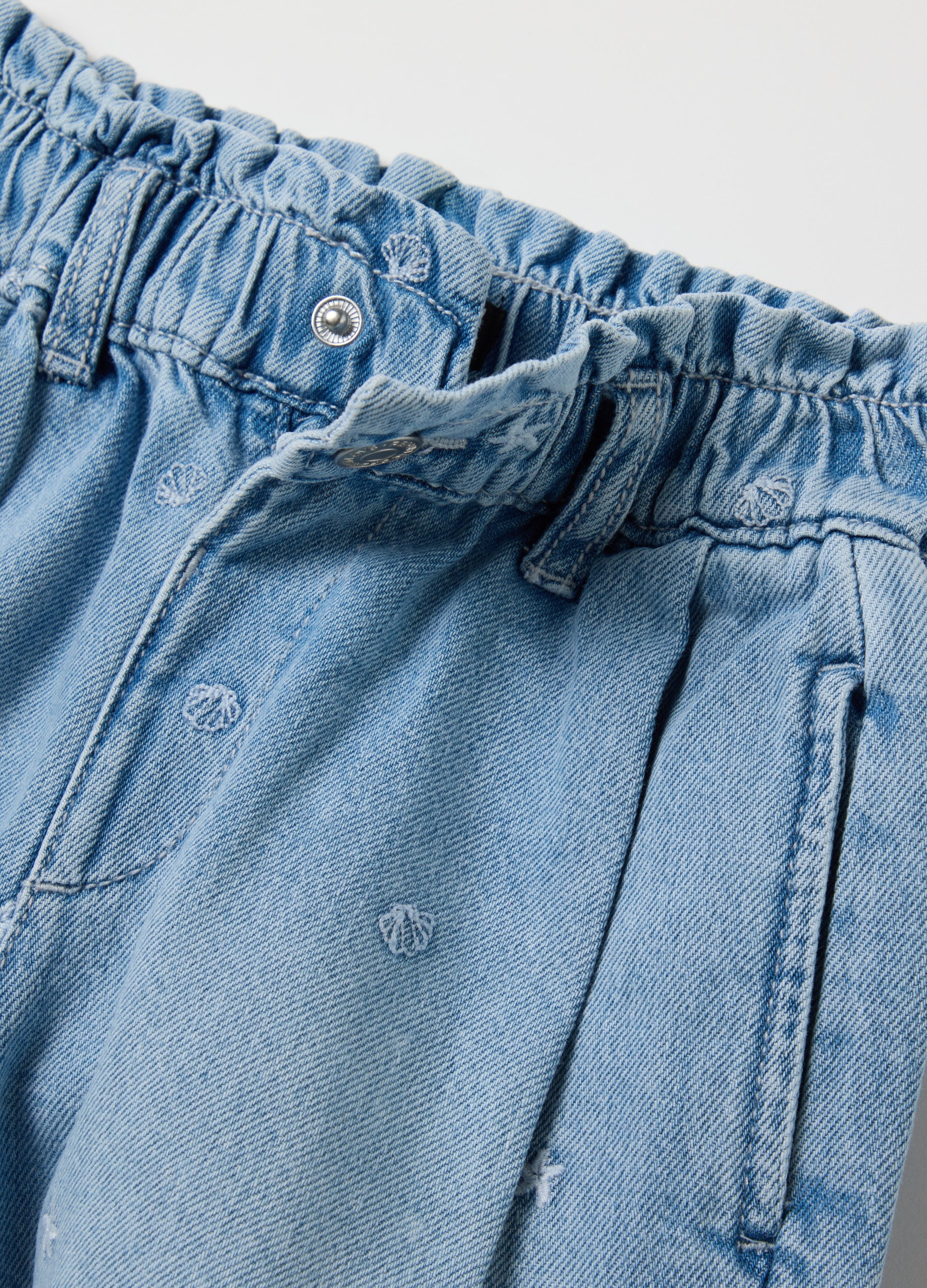 Denim Shorts In Cotton With Embroidery