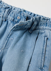 Denim Shorts In Cotton With Embroidery