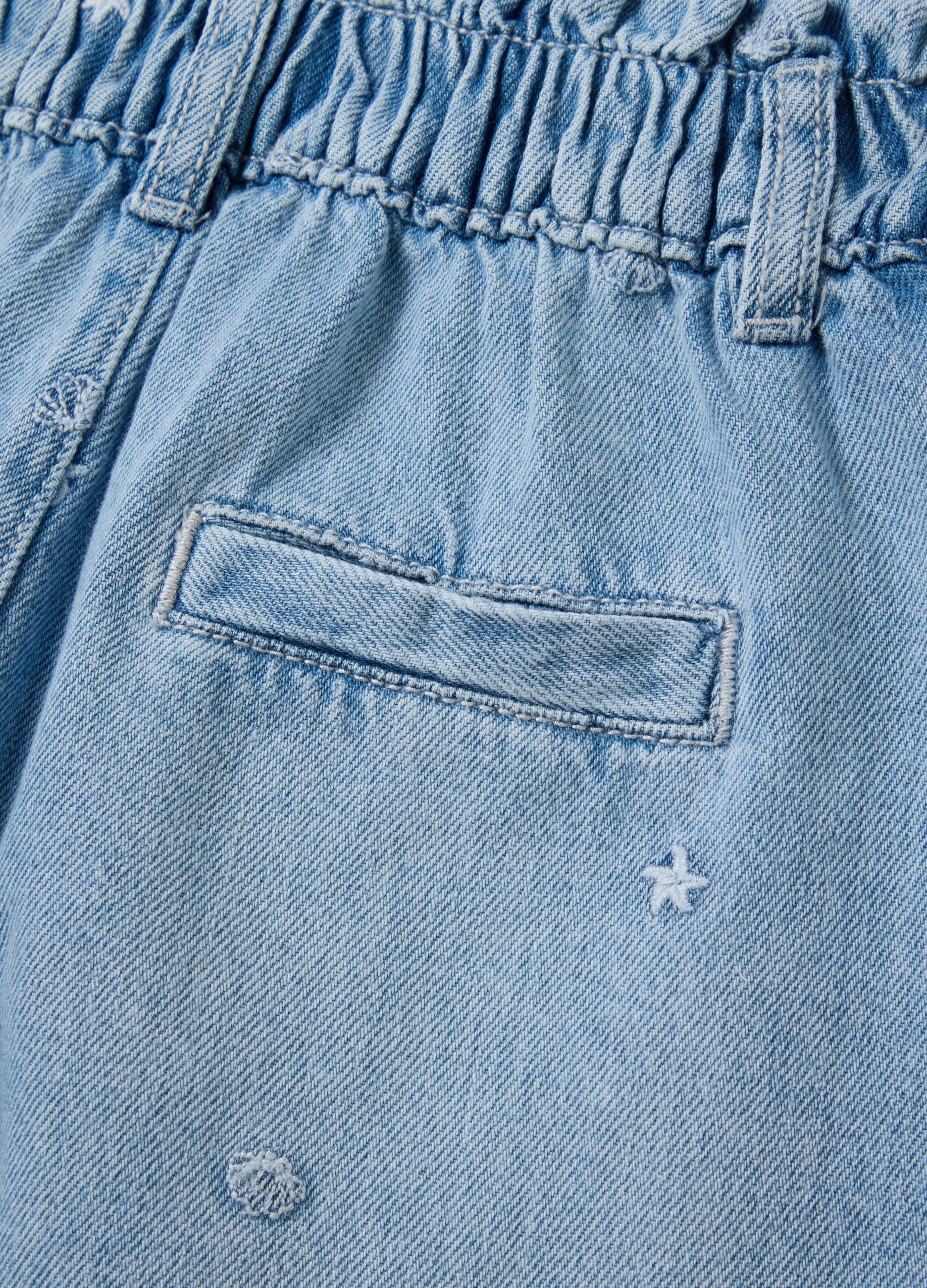 Denim Shorts In Cotton With Embroidery