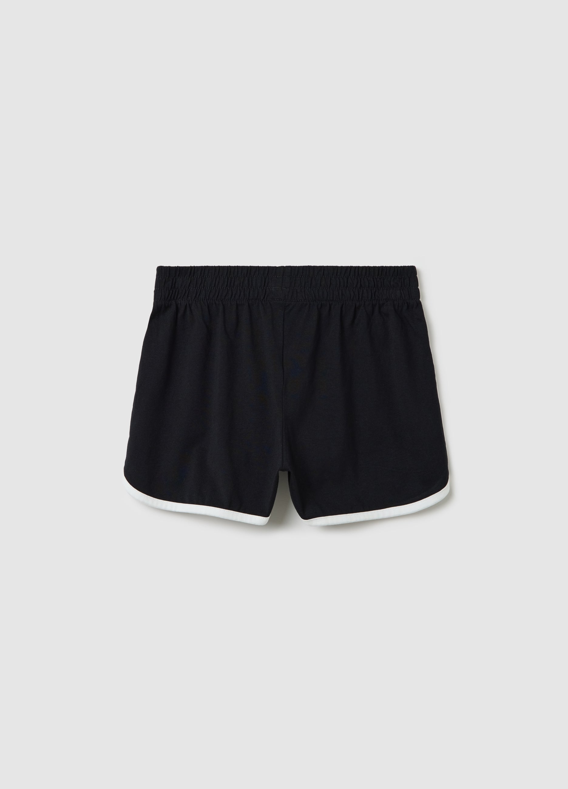 Black Shorts In 100% Cotton With Contrasting Trims