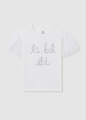 White Stretch Cotton T-Shirt With Sequins