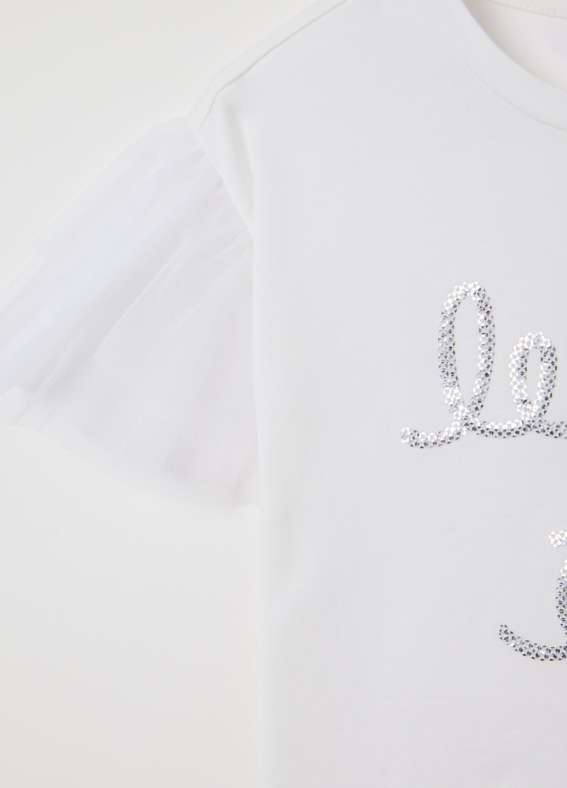 White Stretch Cotton T-Shirt With Sequins