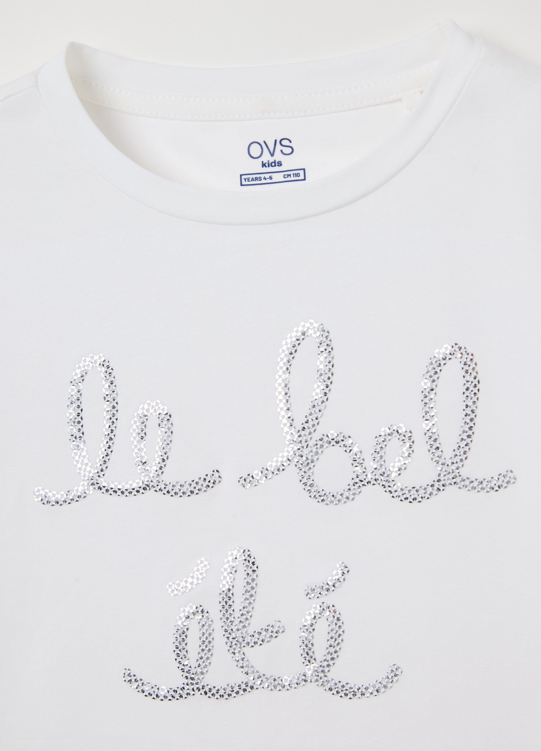 White Stretch Cotton T-Shirt With Sequins