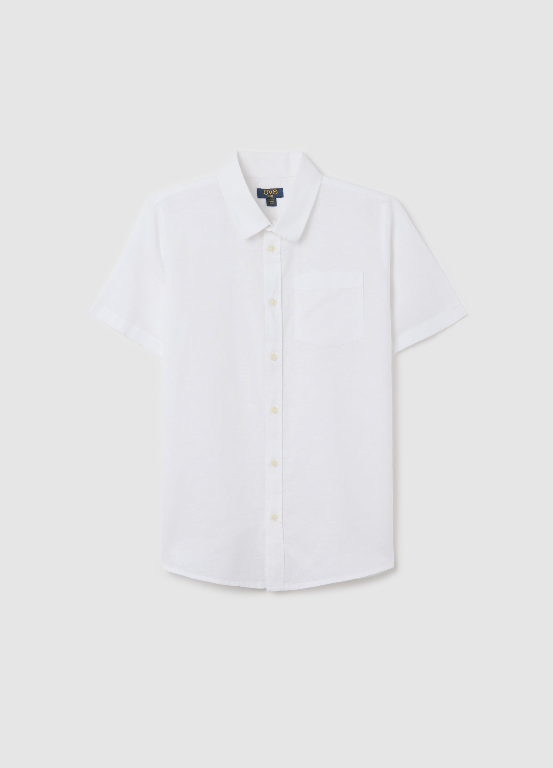 White Short-Sleeved Shirt In Linen And Cotton For Boys