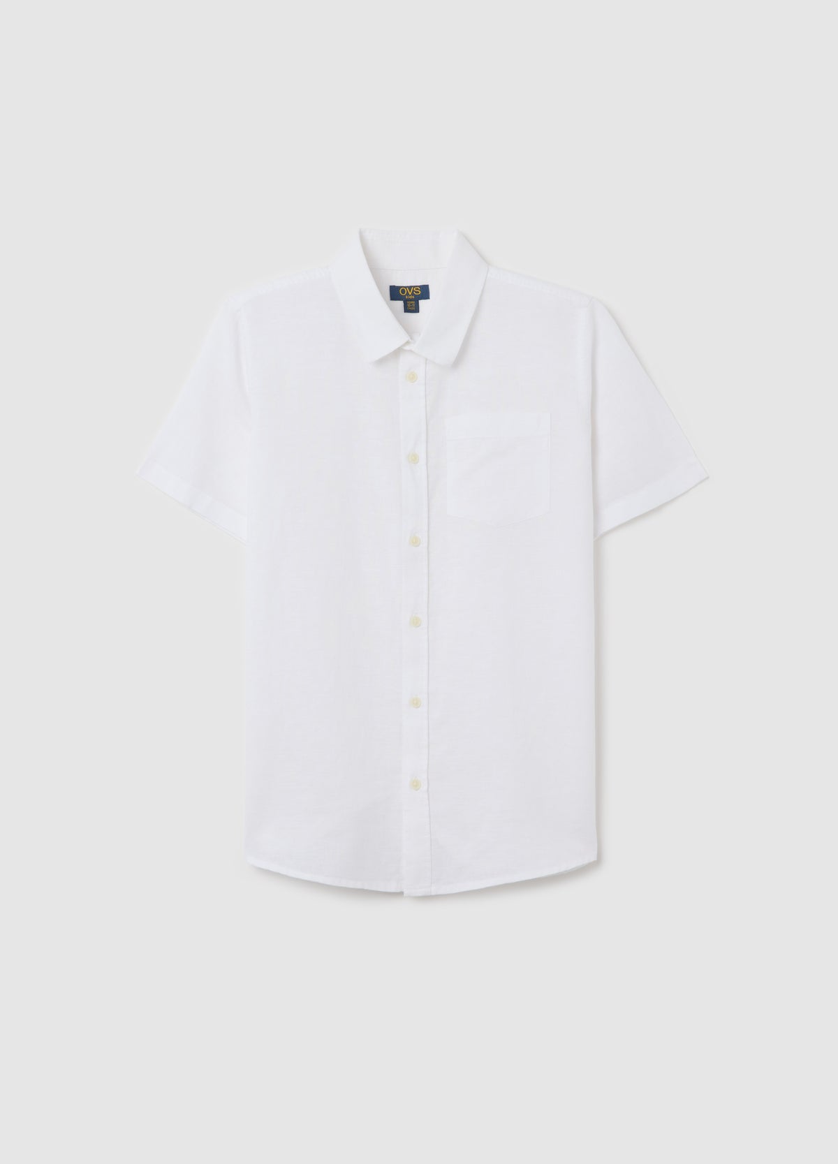 White Short-Sleeved Shirt In Linen And Cotton For Boys